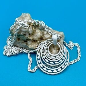 👑 Crown Trifari White Enamel 2 Strand Pendant Necklace~Classic Vintage